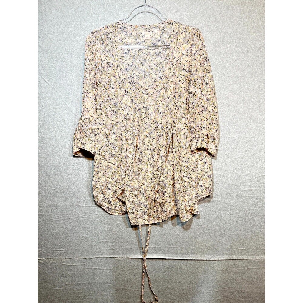 Xhilaration‎ Blouse Top Women's L Multicolor Printed Pleated Belted Button Front
